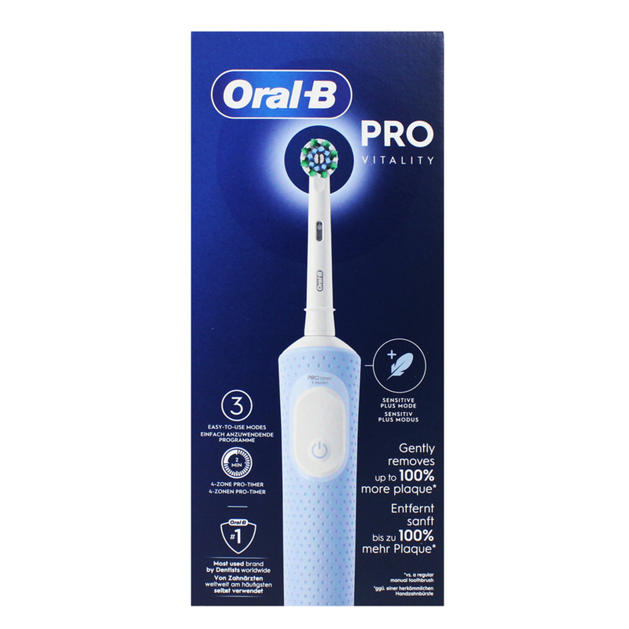 Oral-B Vitality Pro Spazzolino Elettrico Ricaricabile | 3 Modalità di Pulizia (Denti Sensibili Plus) | Tecnologia 2D | Timer Professionale 4 Zone | Rimuove fino al 100% di Placca