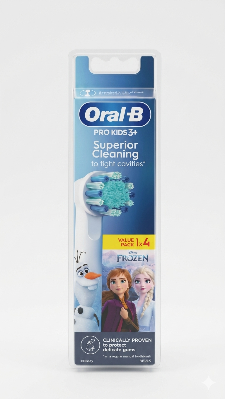 Oral-B Kids 3+ Testine di Ricambio per Spazzolino Elettrico Disney Frozen (Pack x4) – Setole Extra Morbide per Bambini