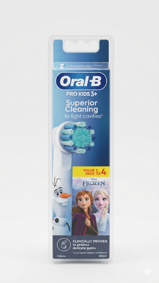 Oral-B Kids 3+ Testine di Ricambio per Spazzolino Elettrico Disney Frozen (Pack x4) – Setole Extra Morbide per Bambini