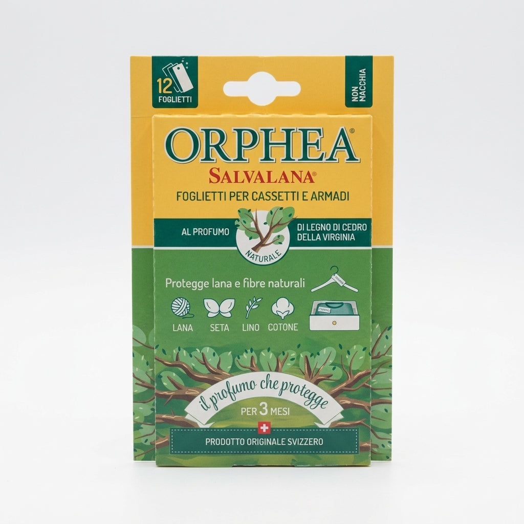 Orphea Salvalana Foglietti Legno di Cedro della Virginia 12 Pezzi – Profumatori Armadi e Cassetti Protezione Lana Seta Made in Switzerland