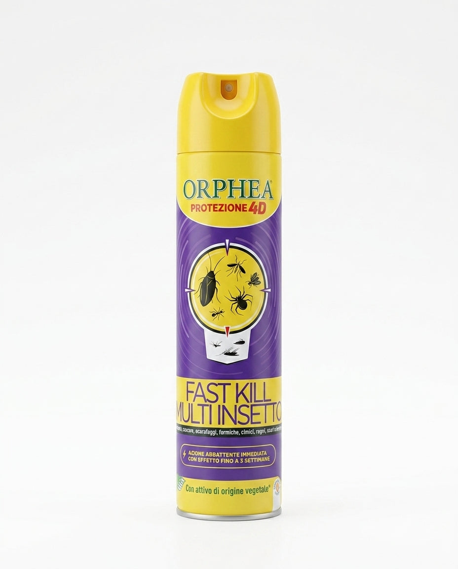 Orphea Protezione 4D Fast Kill Multi Insetto 400 ml, insetticida acaricida ad azione immediata e residua fino a 3 settimane contro mosche, zanzare, vespe, scarafaggi, formiche e cimici.
