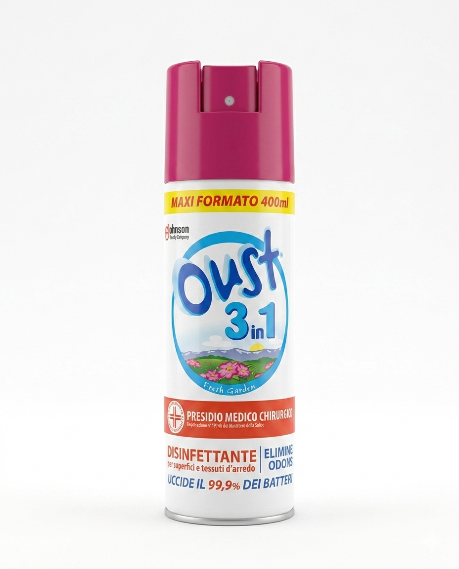 Oust 3 in 1 Spray Disinfettante Fresh Garden 400ml, elimina batteri e cattivi odori su superfici e tessuti