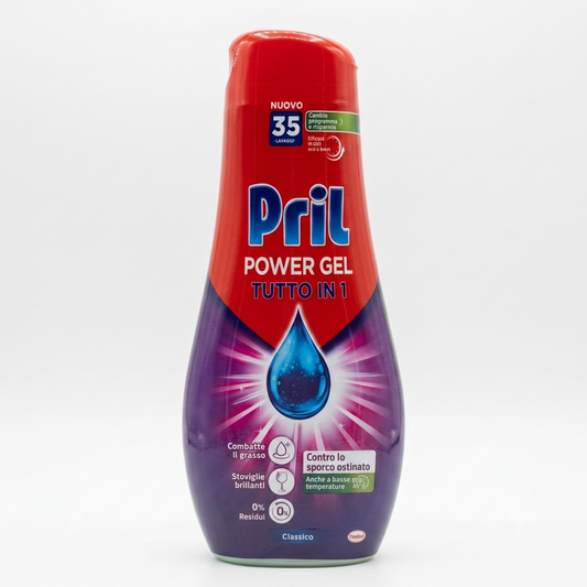 Pril Tutto in 1 Gel Lavastoviglie Classico 630 ml, detergente in gel per lavastoviglie con pulizia profonda e formula zero residui, efficace anche nei cicli brevi e a basse temperature, con formato fino a 35 lavaggi.