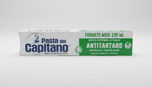 Pasta Del Capitano Dentifricio Antitartaro 100ml – Con Pirofosfati, Salvia e Timo Bio – Ideale per Fumatori