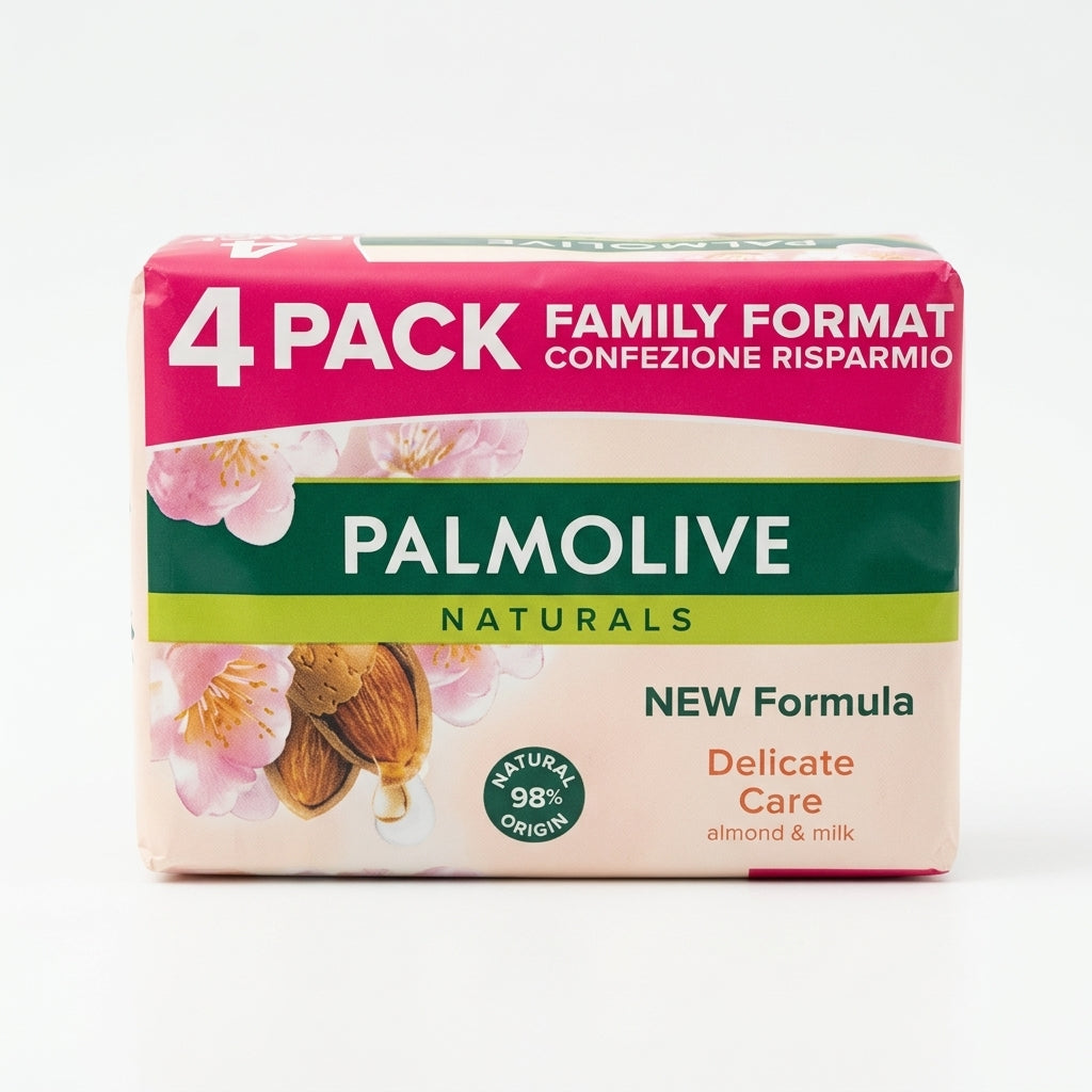 Palmolive Naturals Delicate Care Saponette Mandorla e Latte 4x90g – Idratazione Delicata Mani Viso e Corpo