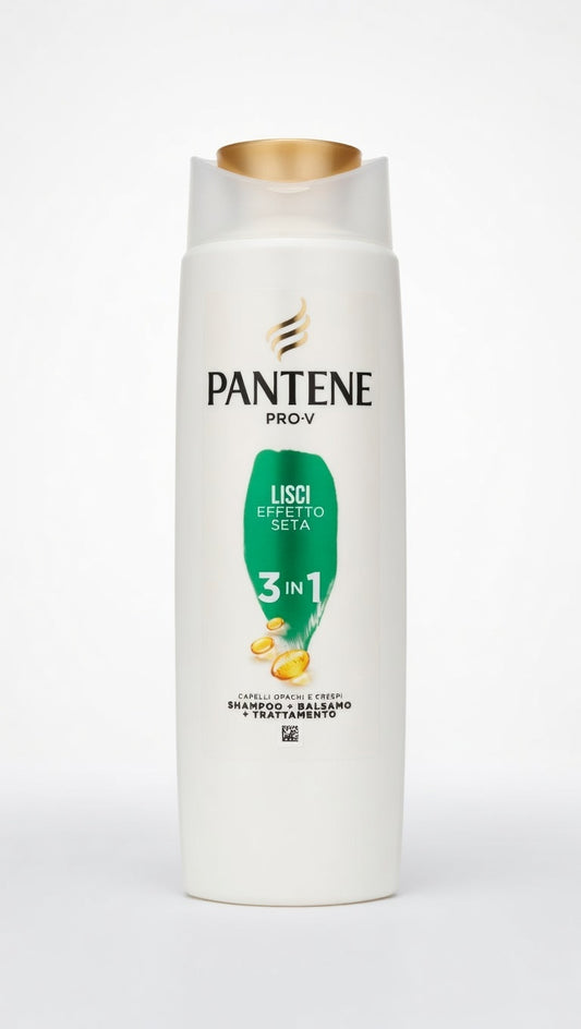 Pantene Pro-V Shampoo 3in1 Lisci Effetto Seta 225ml con Pro-V e antiossidanti, shampoo balsamo e trattamento anti-crespo.