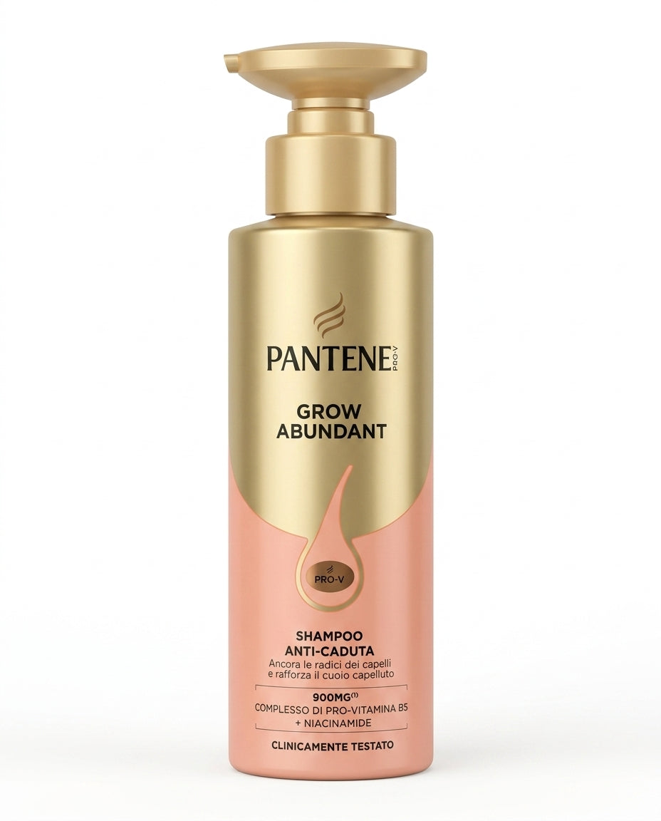 Pantene Pro-V Grow Abundant Shampoo Anti-Caduta 290 ml, con Pro-Vitamina B5 e niacinamide, formulato per rafforzare radici e cuoio capelluto e rendere i capelli più forti, lunghi e folti.