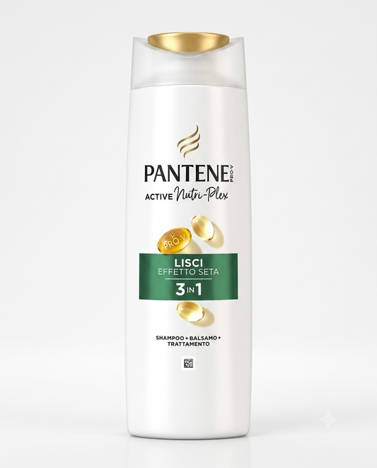 Pantene Pro-V Lisci Effetto Seta 3in1 250 ml shampoo, balsamo e trattamento anti-crespo per capelli lisci e morbidi.