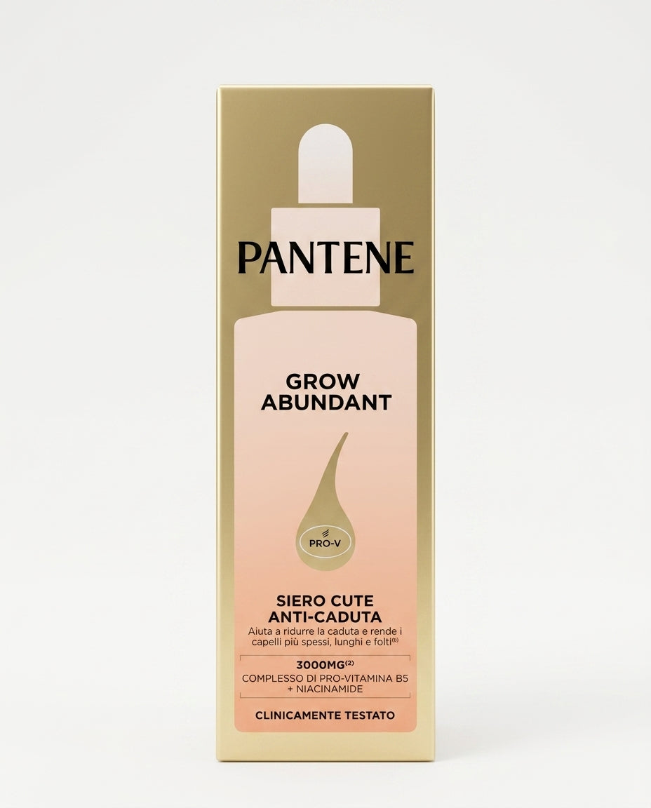 Pantene Pro-V Grow Abundant Siero Cute Anti-Caduta 60 ml, con complesso Pro-V B5 e niacinamide, formulato per rafforzare l'ancoraggio alla radice e rendere i capelli più spessi, lunghi e folti.