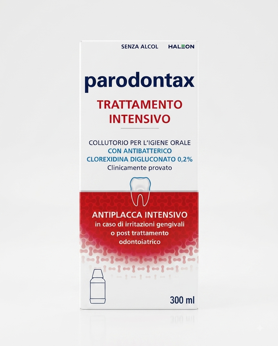 Parodontax Trattamento Intensivo Collutorio 300 ml, collutorio con clorexidina 0,2%, azione antiplacca e antibatterica, formula senza alcol.
