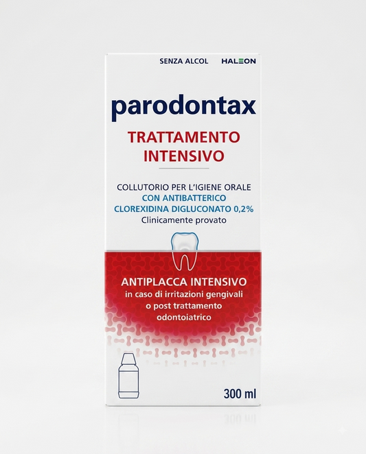 Parodontax Trattamento Intensivo Collutorio 300 ml, collutorio con clorexidina 0,2%, azione antiplacca e antibatterica, formula senza alcol.