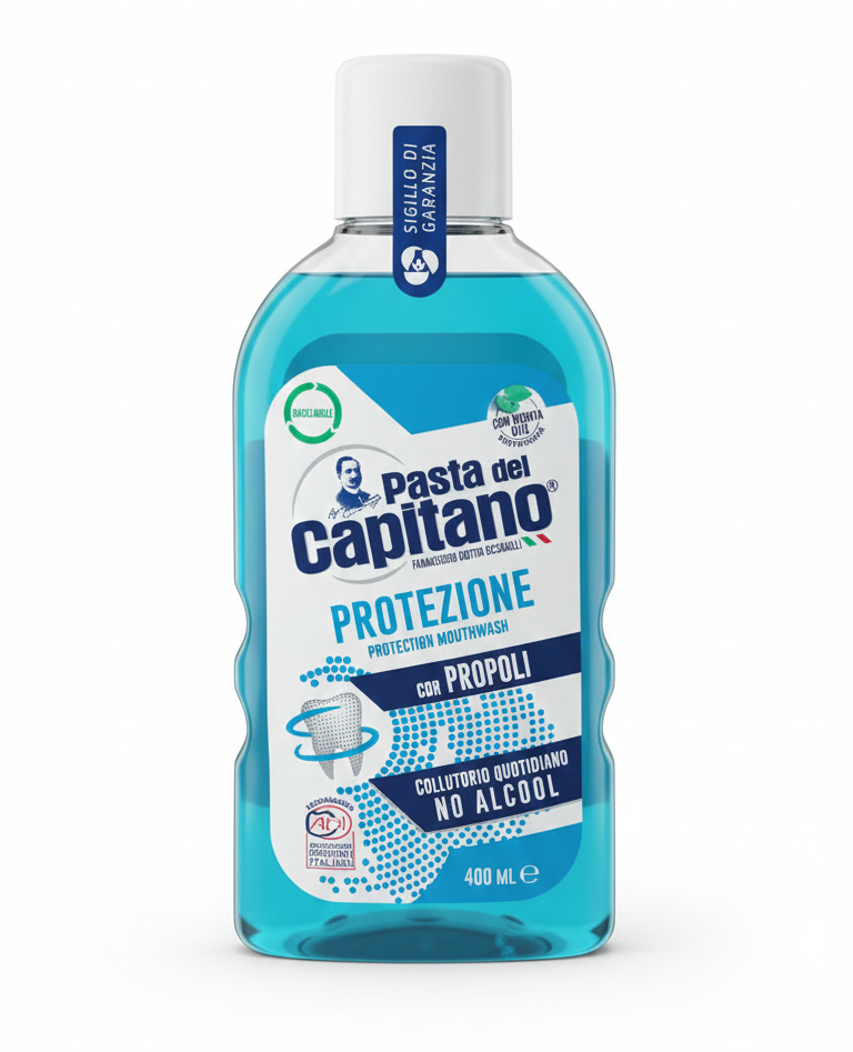 Pasta del Capitano Collutorio Protezione 400 ml | Con Propoli e Menta Bio | Formula Senza Alcool Anti-Placca | Protezione Gengive con Sulfetal Zn