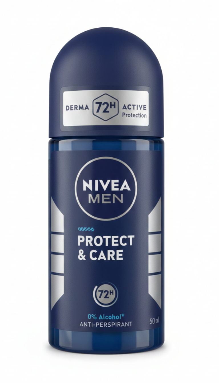 NIVEA Men Protect & Care Roll-On 50ml – Deodorante Antitraspirante 72h con Care Complex e 0% Alcool