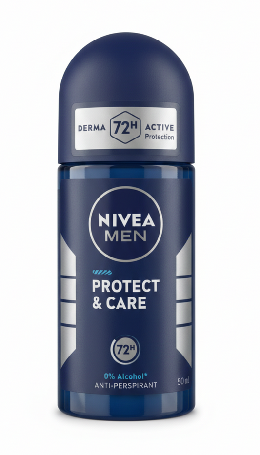 NIVEA Men Protect & Care Roll-On 50ml – Deodorante Antitraspirante 72h con Care Complex e 0% Alcool