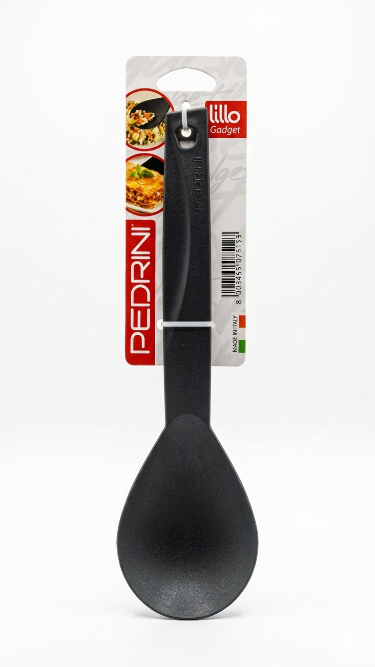 Pedrini Cucchiaione da Cucina Nero Modello 0345/822 – Utensile Antigraffio per Pentole Antiaderenti – Resistente al Calore fino a 210°C