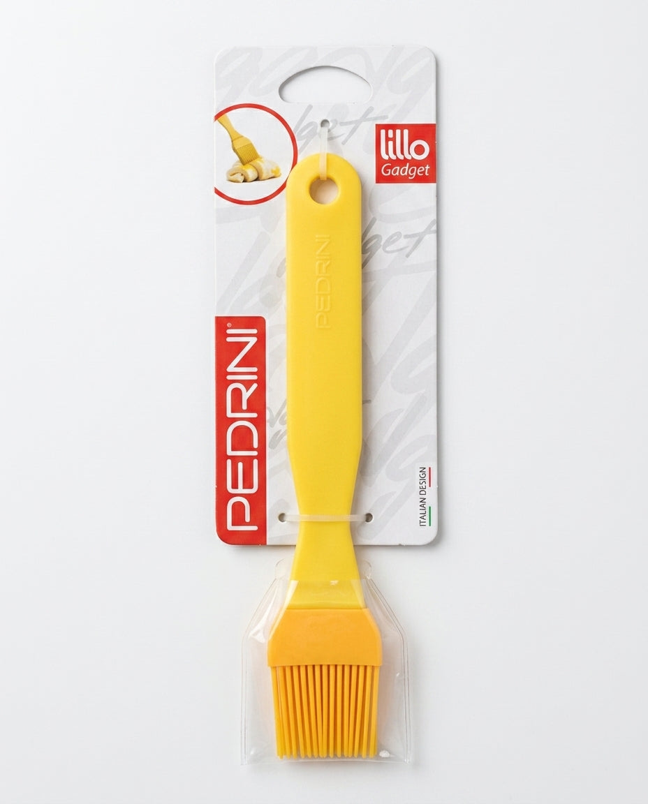 Pedrini Lillo Gadget Pennello per Dolci in Silicone Giallo, con setole morbide e lavabile in lavastoviglie, ideale per spennellare dolci, impasti e preparazioni da forno.
