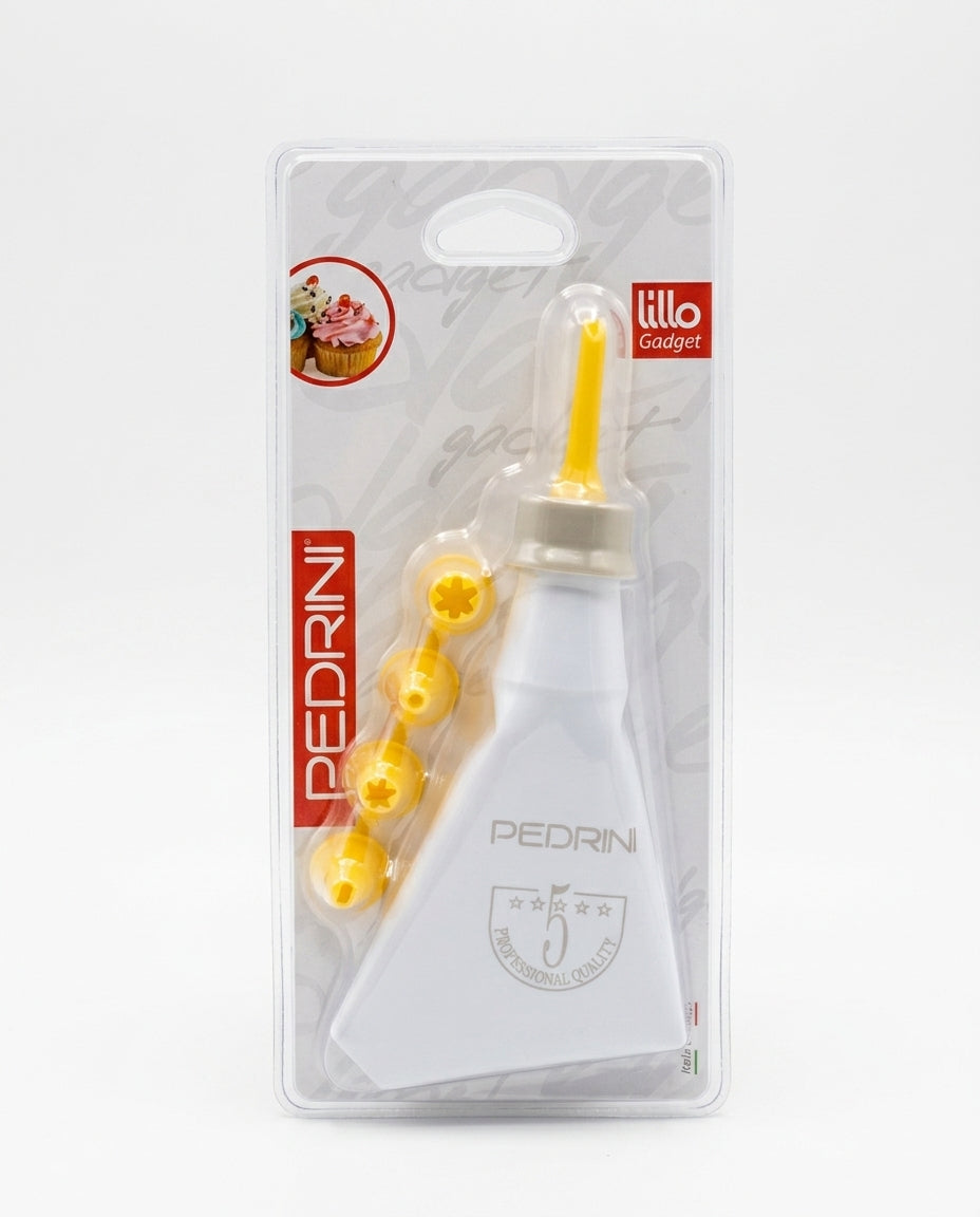 PEDRINI Lillo Gadget Sacco Decoratore 28 cm con 5 beccucci, set professionale per pasticceria e decorazioni di panna, creme, torte e dolci, Art. 0062.