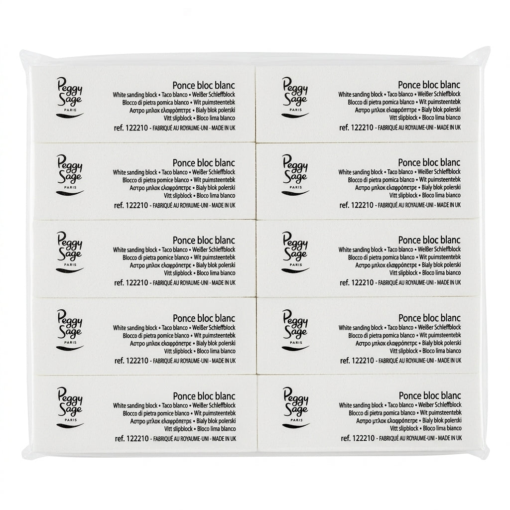 Peggy Sage Blocco Levigatore Buffer Bianco Unghie Pack 10 Pezzi – Opacizzante e Preparatore Professionale Made in UK