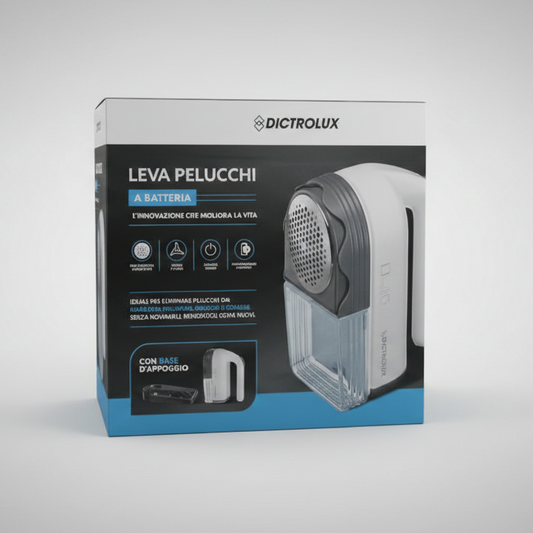 DICTROLUX Leva Pelucchi Elettrico a Batteria con Base d'Appoggio | Rete Prottetiva a Nido d'Ape | Ideale per Maglioni, Giacche e Coperte
