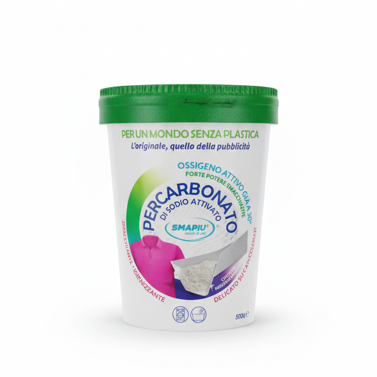 SMAPIÙ Percarbonato di Sodio Attivato 500g – Smacchiante e Igienizzante a Ossigeno Attivo per Capi Bianchi e Colorati – Efficace a 30°C – Eco-Friendly Plastic-Free