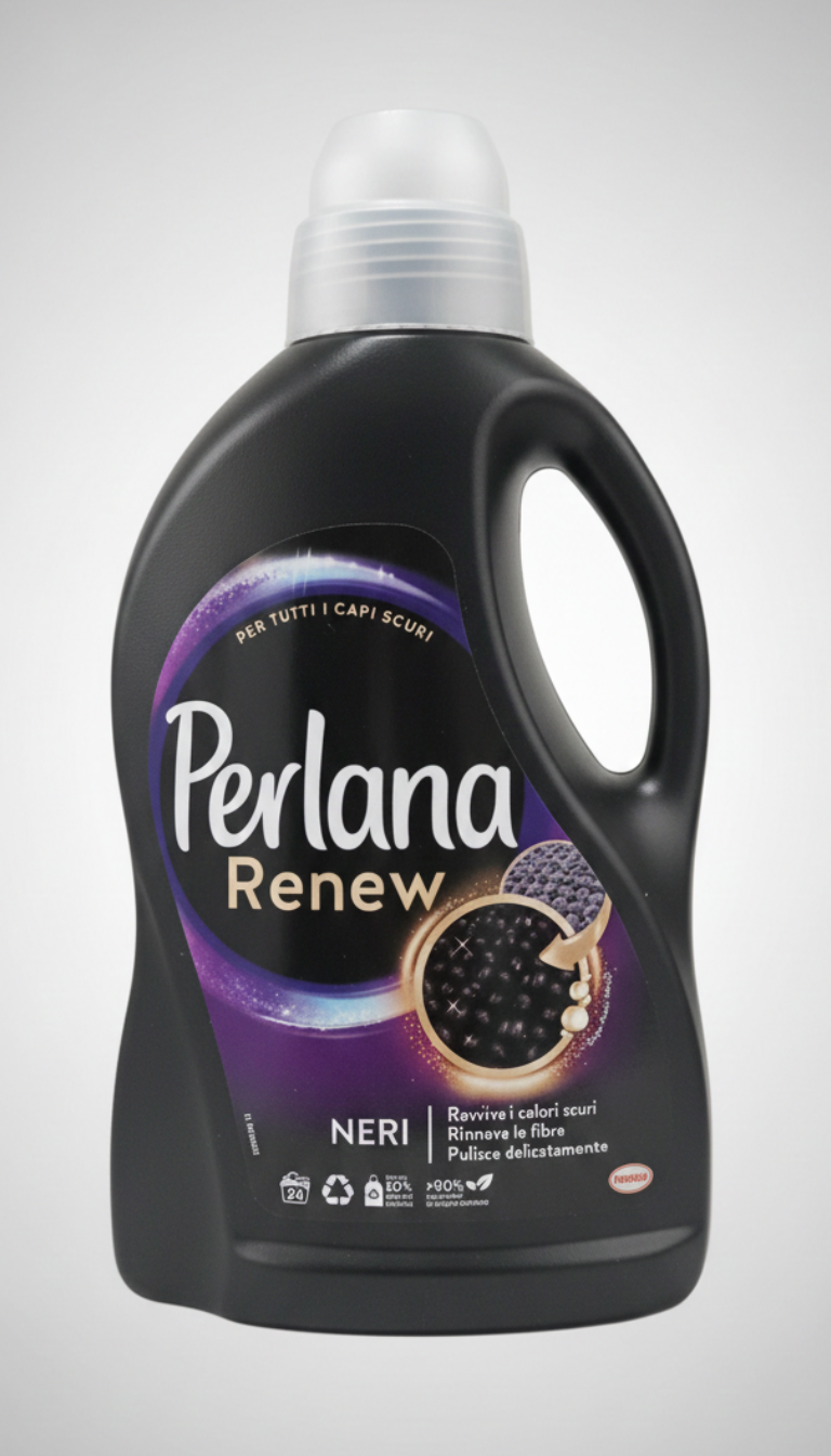 Perlana Renew Neri detersivo liquido 1,44 L per capi scuri, ravviva colori e rinnova fibre, 24 lavaggi.