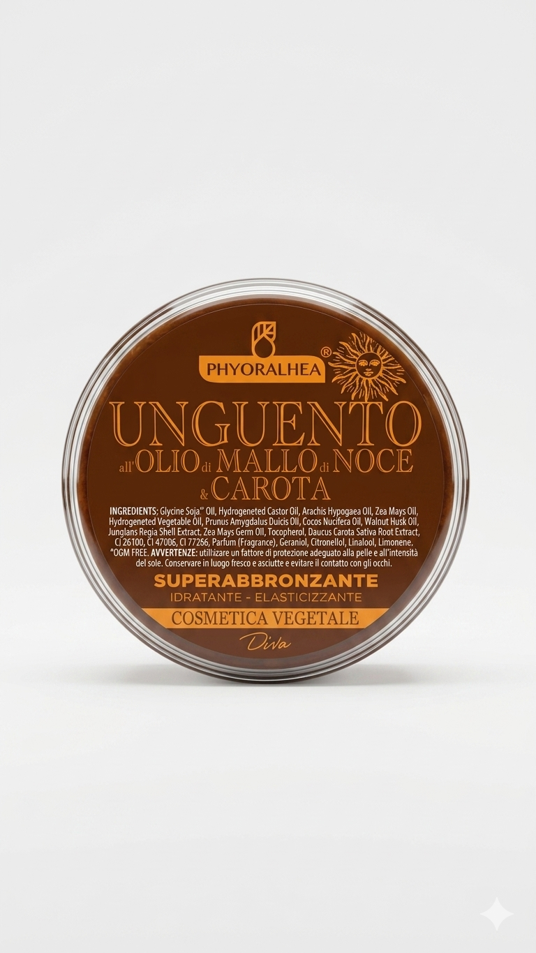 Phyoralhea Unguento Superabbronzante 150g al Mallo di Noce e Carota – Acceleratore Abbronzatura Intensa e Nutriente