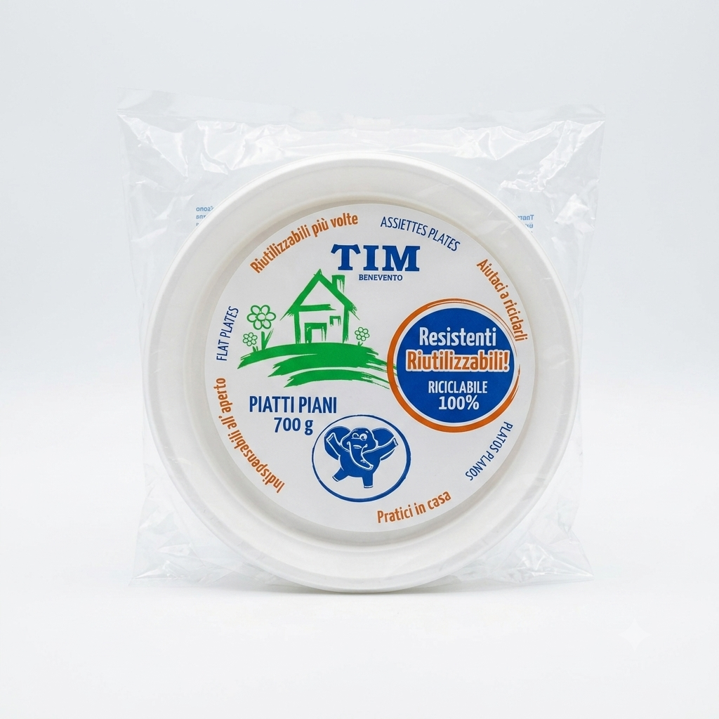TIM Piatti Piani Bianchi Riutilizzabili Super Rigidi 700 g, piatti in plastica resistente 100% riciclabile, ideali per feste, catering, eventi e uso quotidiano, progettati per offrire elevata rigidità e stabilità con alimenti caldi e freddi, Made in UE.