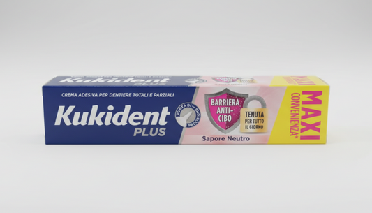 Kukident Plus Sigillo Crema Adesiva Sapore Neutro 57g – Barriera Totale Anti-Cibo e Beccuccio di Precisione Ultra-Sottile