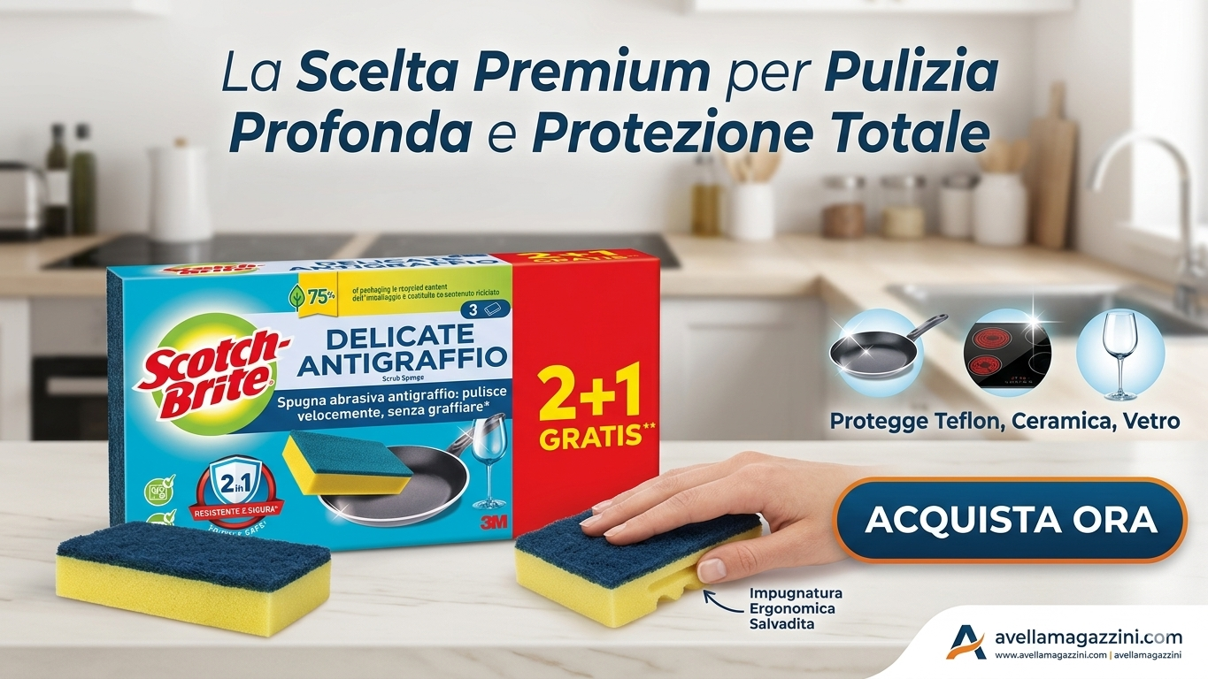 Scotch-Brite Spugna Antigraffio Salvadita 2+1 Pezzi – Fibra Blu Delicata per Superfici Antiaderenti – Design Ergonomico Protezione Unghie