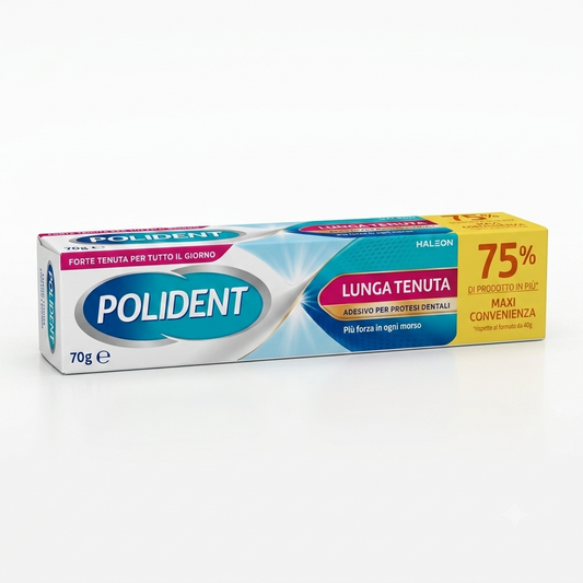 POLIDENT Lunga Tenuta Crema Adesiva per Protesi 70g – Sicurezza e Tenuta H24 per il Sorriso Quotidiano