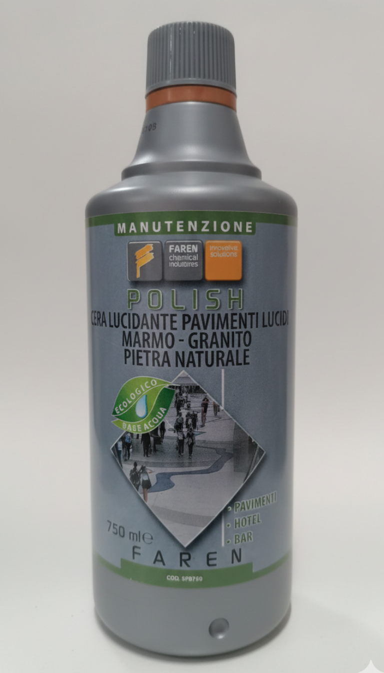 FAREN POLISH Cera Lucidante Professionale 750ml | Effetto Specchio Autolucidante | Per Marmo, Granito e Pietra Naturale | Protezione Anti-Calpestio per Hotel e Bar | Made in Italy