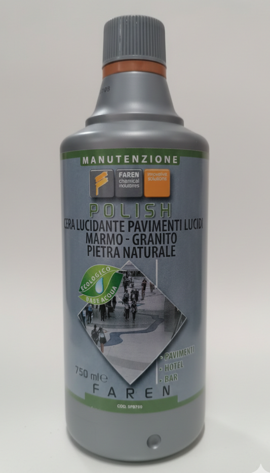 FAREN POLISH Cera Lucidante Professionale 750ml | Effetto Specchio Autolucidante | Per Marmo, Granito e Pietra Naturale | Protezione Anti-Calpestio per Hotel e Bar | Made in Italy