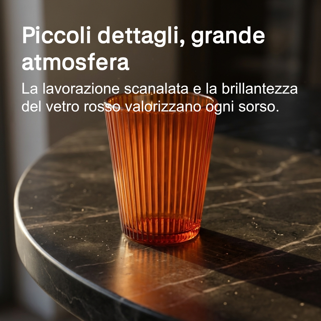 Maison Tortorà Set 6 Bicchieri in Vetro Colorati Rosso Prestige 260 ml per Acqua Succhi e Drink – Design Scanalato Canneté Luxury