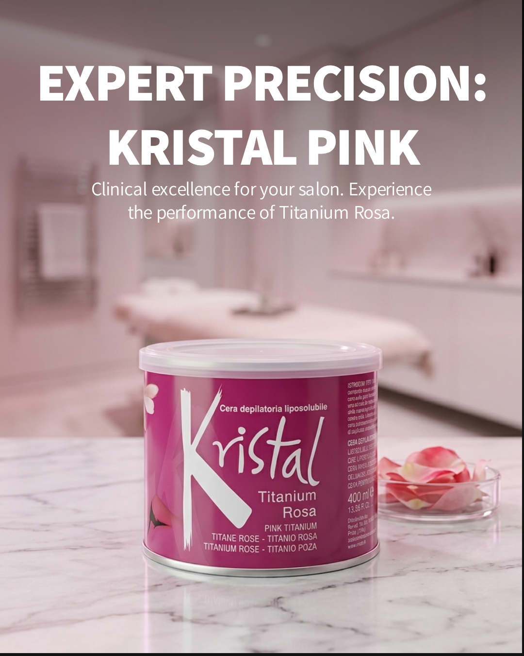 Kristal Cera Depilatoria Liposolubile Titanium Rosa 400ml – Biossido di Titanio per Pelli Sensibili e Zone Delicate