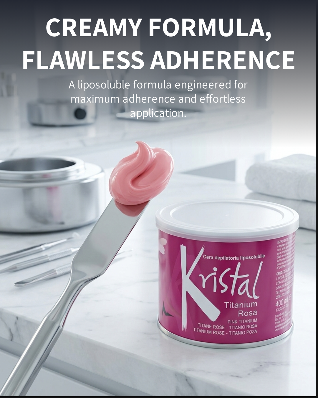 Kristal Cera Depilatoria Liposolubile Titanium Rosa 400ml – Biossido di Titanio per Pelli Sensibili e Zone Delicate