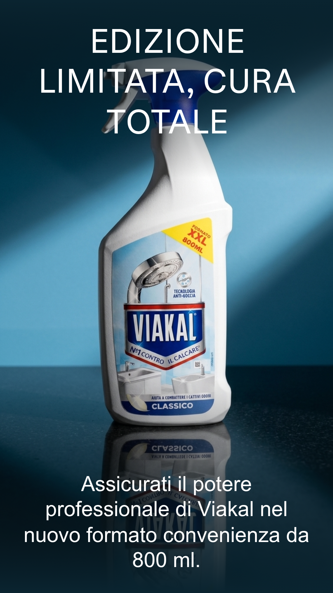 Viakal Classico Disincrostante Spray 800ml – Anticalcare Bagno XXL Tecnologia Anti-Goccia Acciaio e Sanitari