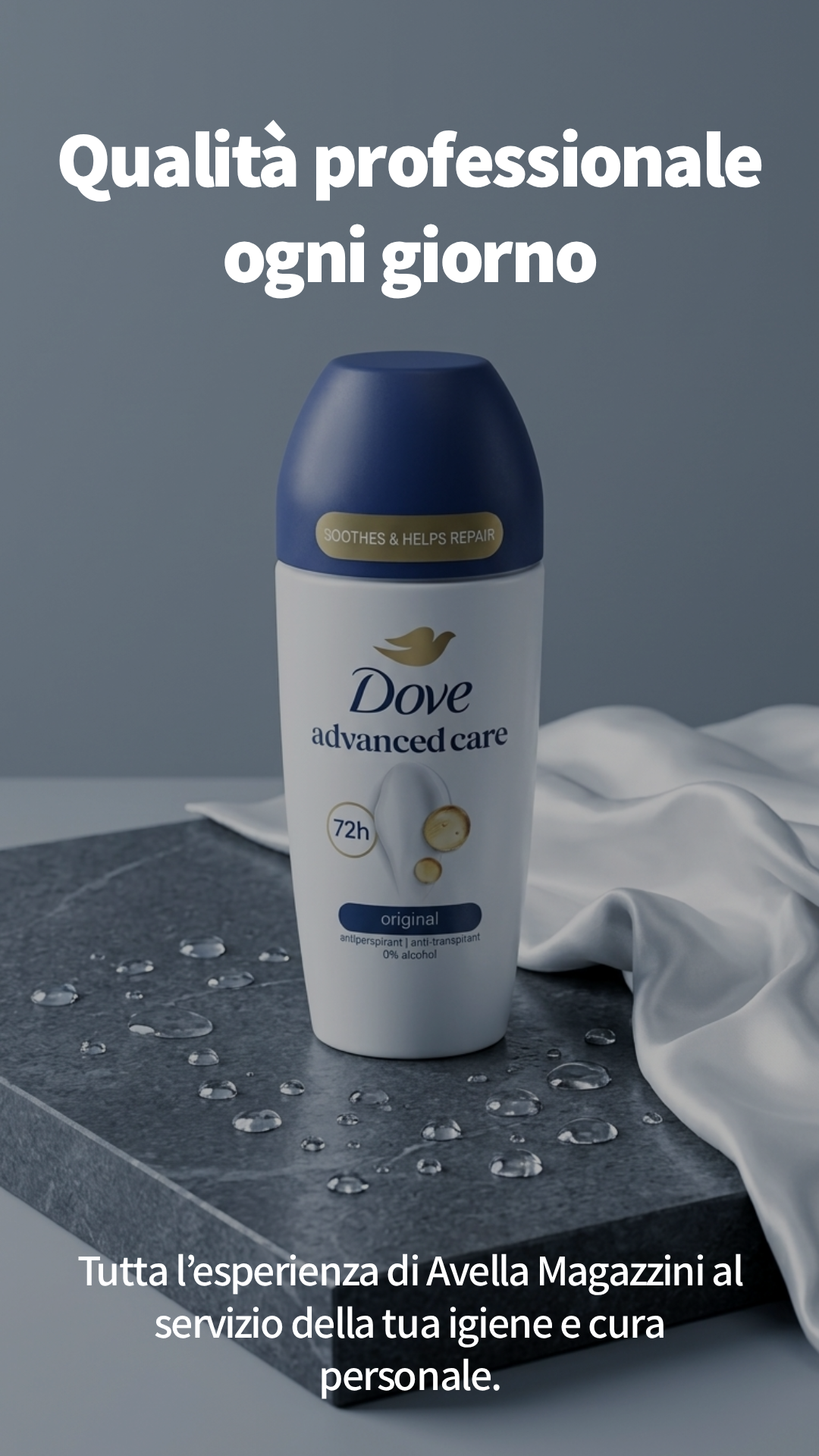Dove Advanced Care Original Deodorante Roll-On Acido Ialuronico Plastica PP – Lenitivo Antitraspirante 72H 50ml