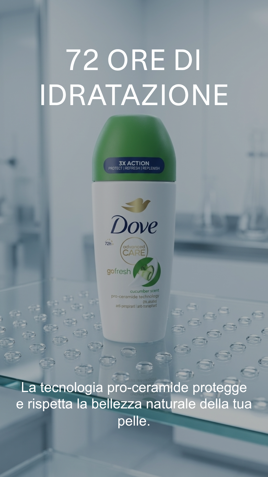 Dove Advanced Care Go Fresh Deodorante Roll-On Cetriolo Pro-Ceramide Plastica PP – Rinfrescante Antitraspirante 72H 50ml