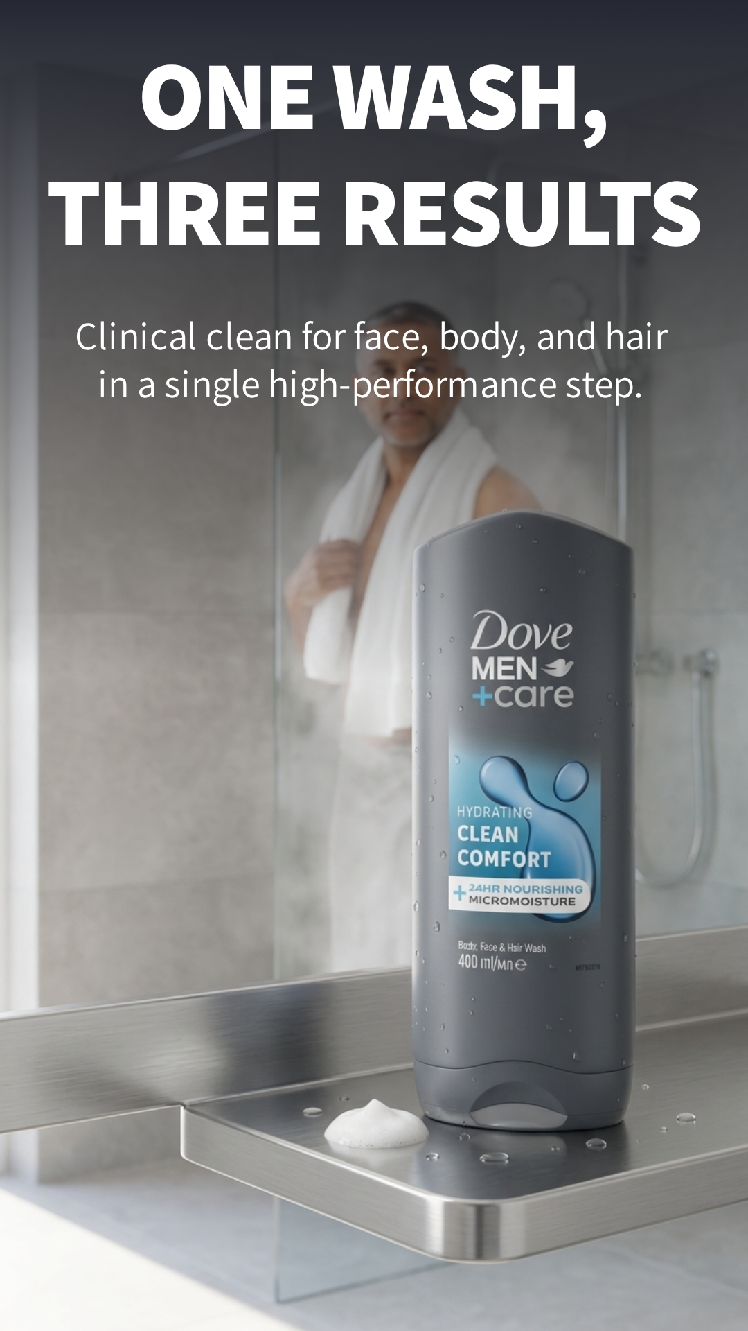 Dove Men+Care Doccia Gel 3in1 Clean Comfort 400ml Tecnologia MicroMoisture – Idratazione 24h Corpo Viso Capelli