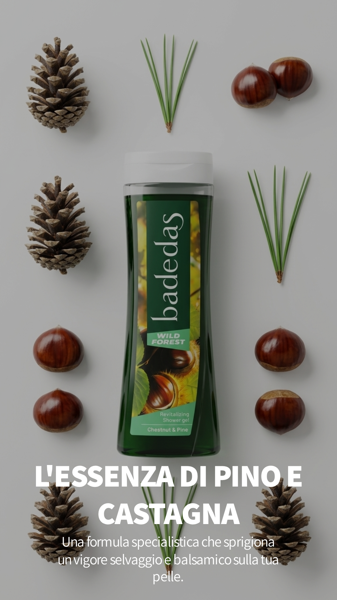 Badedas Wild Forest Gel Doccia Rivitalizzante 600ml – Estratto di Castagna e Pino per una Pelle Fresca e Tonificata