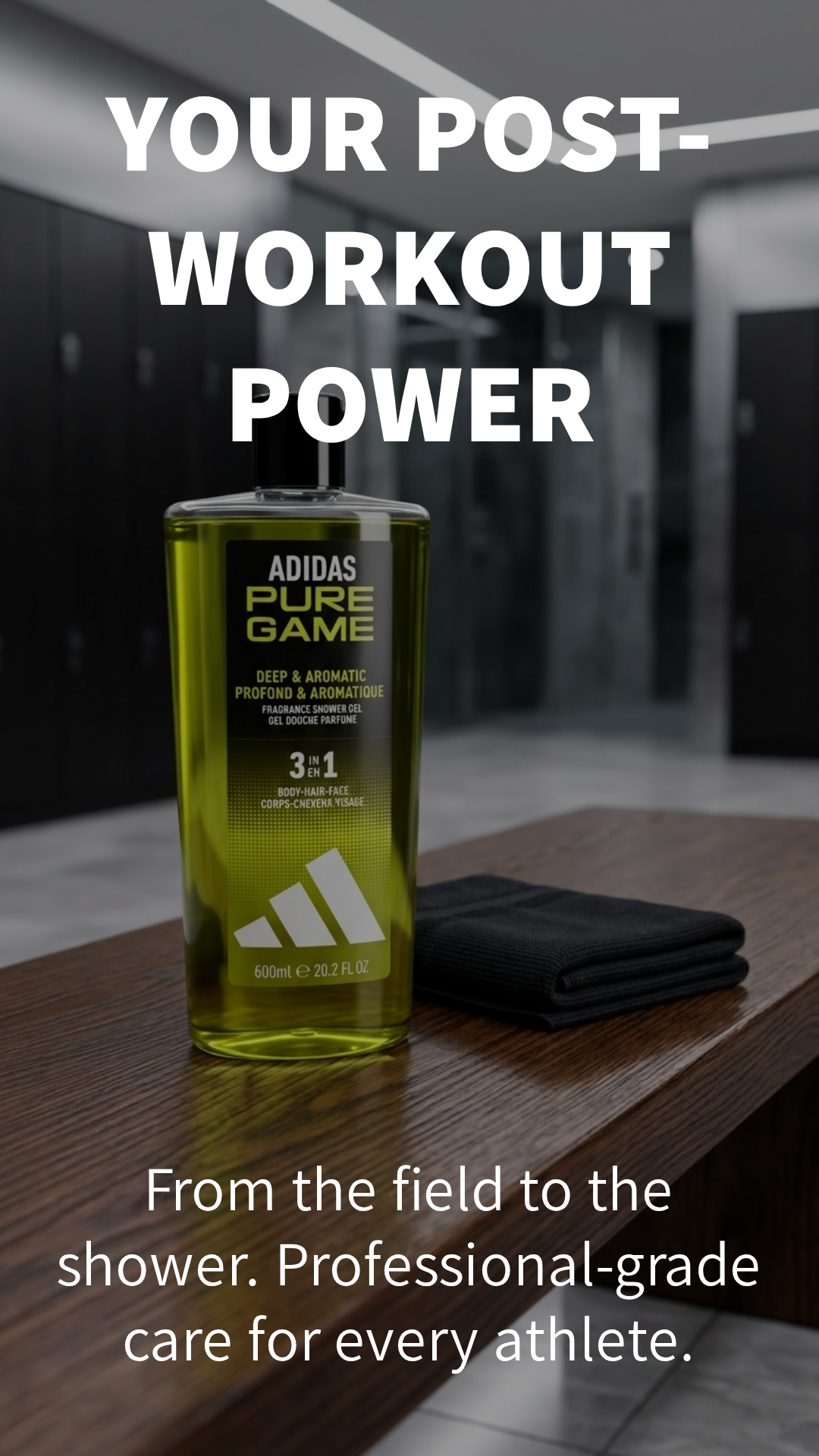 Adidas Pure Game Gel Doccia 3in1 600 ml | Corpo, Capelli e Viso | Formula Vegana | Senza Tensioattivi a Base di Solfati | Fragranza Intensa e Aromatica Smoky Woods