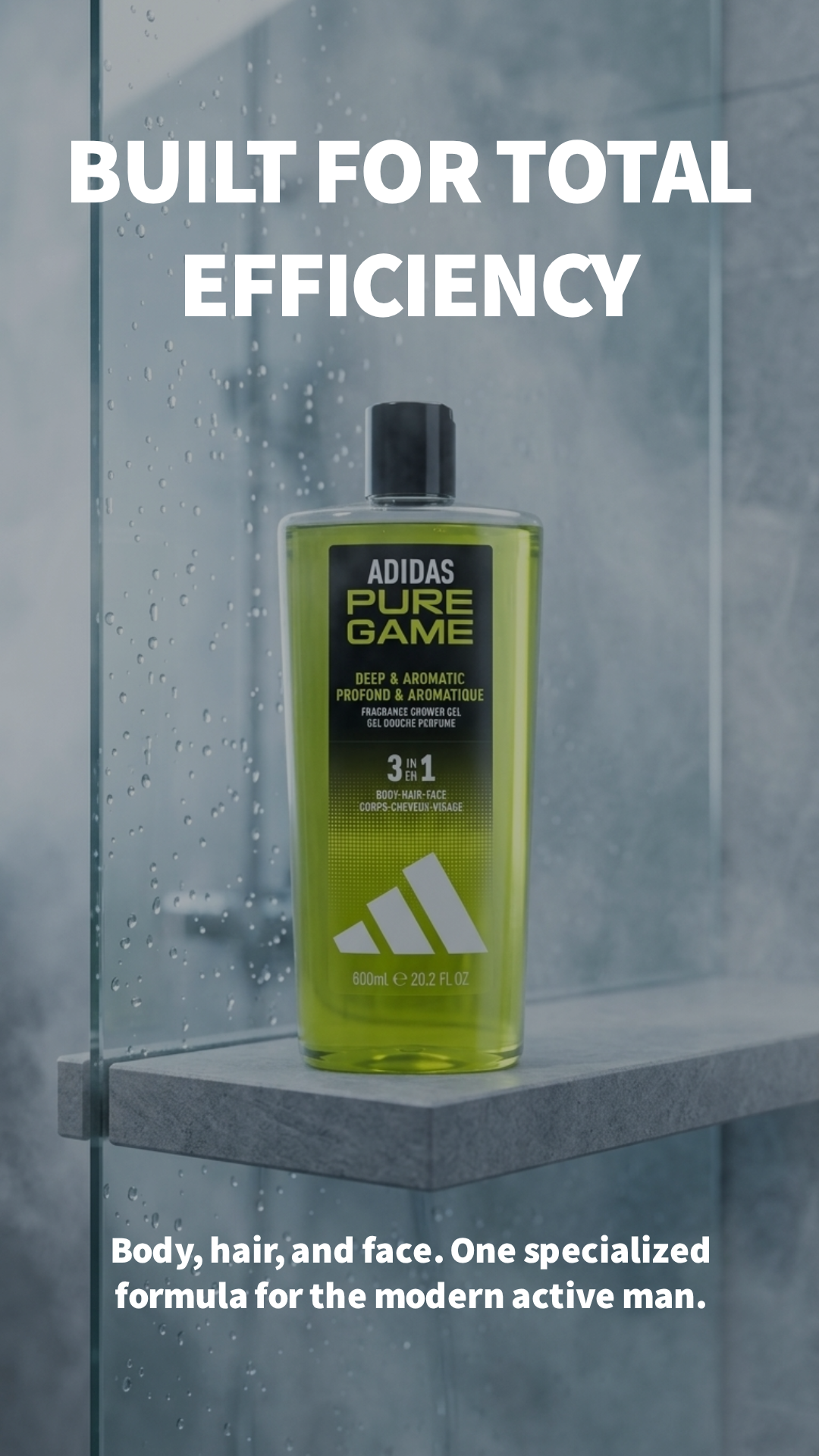 Adidas Pure Game Gel Doccia 3in1 600 ml | Corpo, Capelli e Viso | Formula Vegana | Senza Tensioattivi a Base di Solfati | Fragranza Intensa e Aromatica Smoky Woods