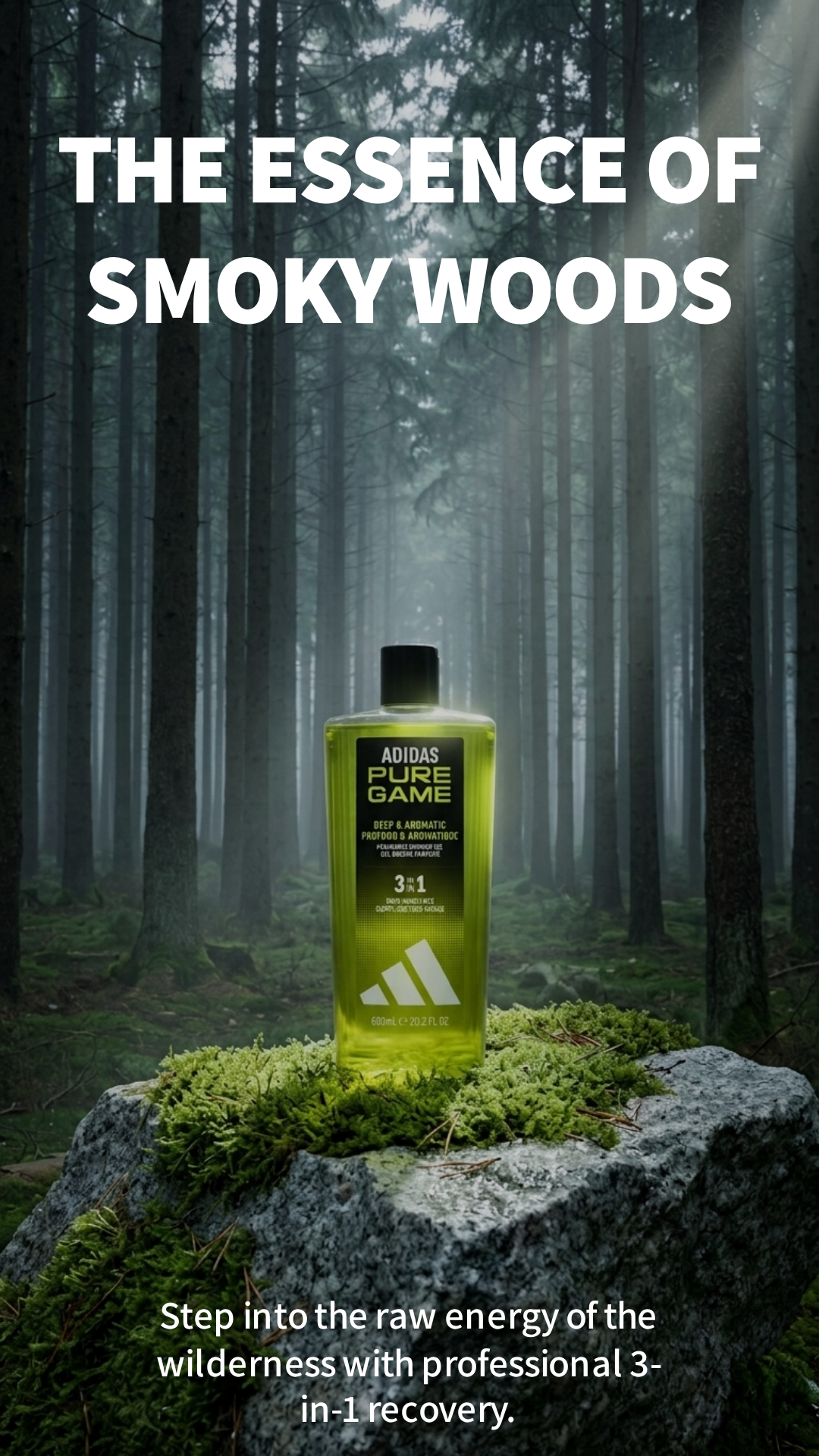 Adidas Pure Game Gel Doccia 3in1 600 ml | Corpo, Capelli e Viso | Formula Vegana | Senza Tensioattivi a Base di Solfati | Fragranza Intensa e Aromatica Smoky Woods