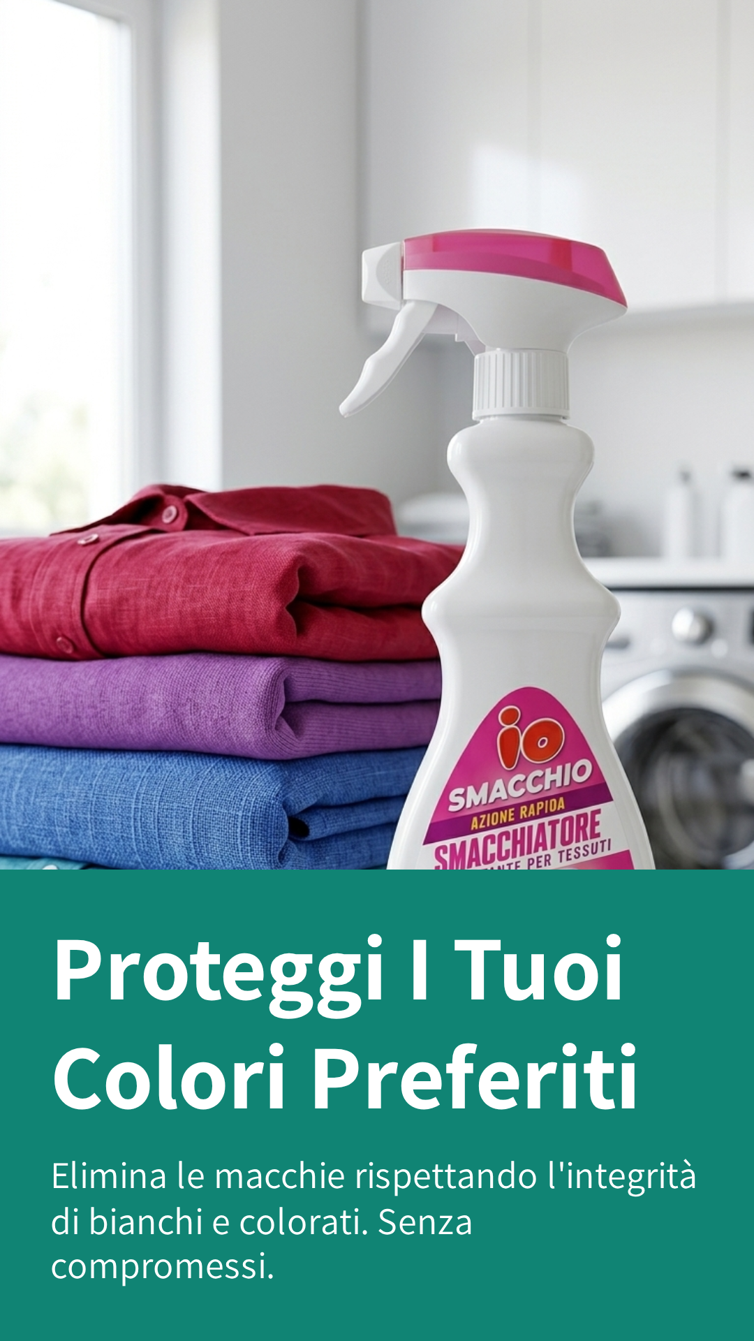 IO Smacchio Smacchiatore Pretrattante 500 ml | Azione Rapida sulle Macchie Difficili | Per Bianchi e Colorati | Flacone 50% Plastica Riciclata