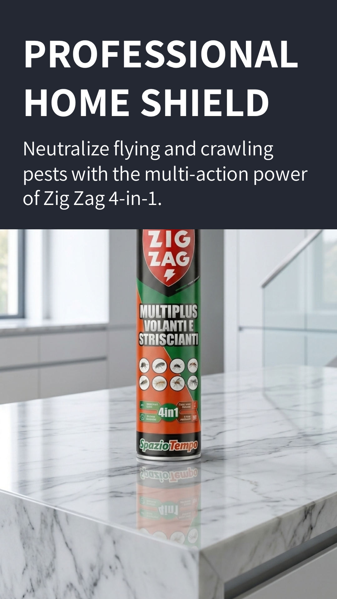 Zig Zag Multiplus 4in1 Insetticida Spray Volanti Striscianti 500ml – Formula All'Acqua PMC Effetto Spazio-Tempo