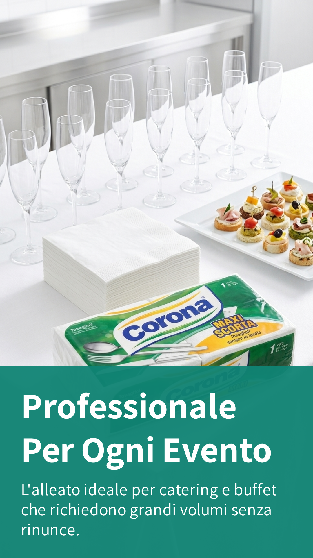 Corona Tovaglioli Maxi Scorta 180pz | Pura Ovatta di Cellulosa 33x30 cm | Morbidi e Resistenti | Made in Italy