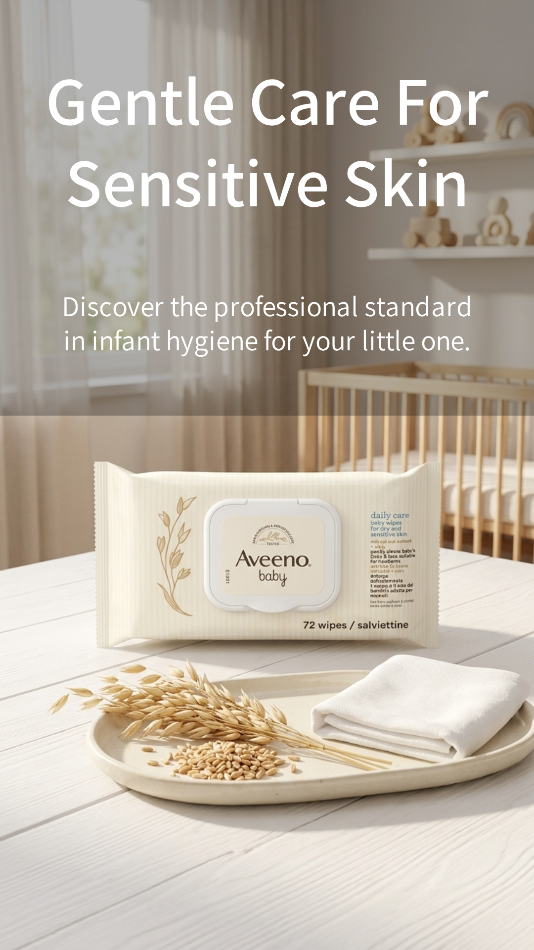 Aveeno Baby Salviettine Detergenti 72 Pezzi – Formula Lenitiva con Avena Naturale e Aloe Vera per Pelle Sensibile