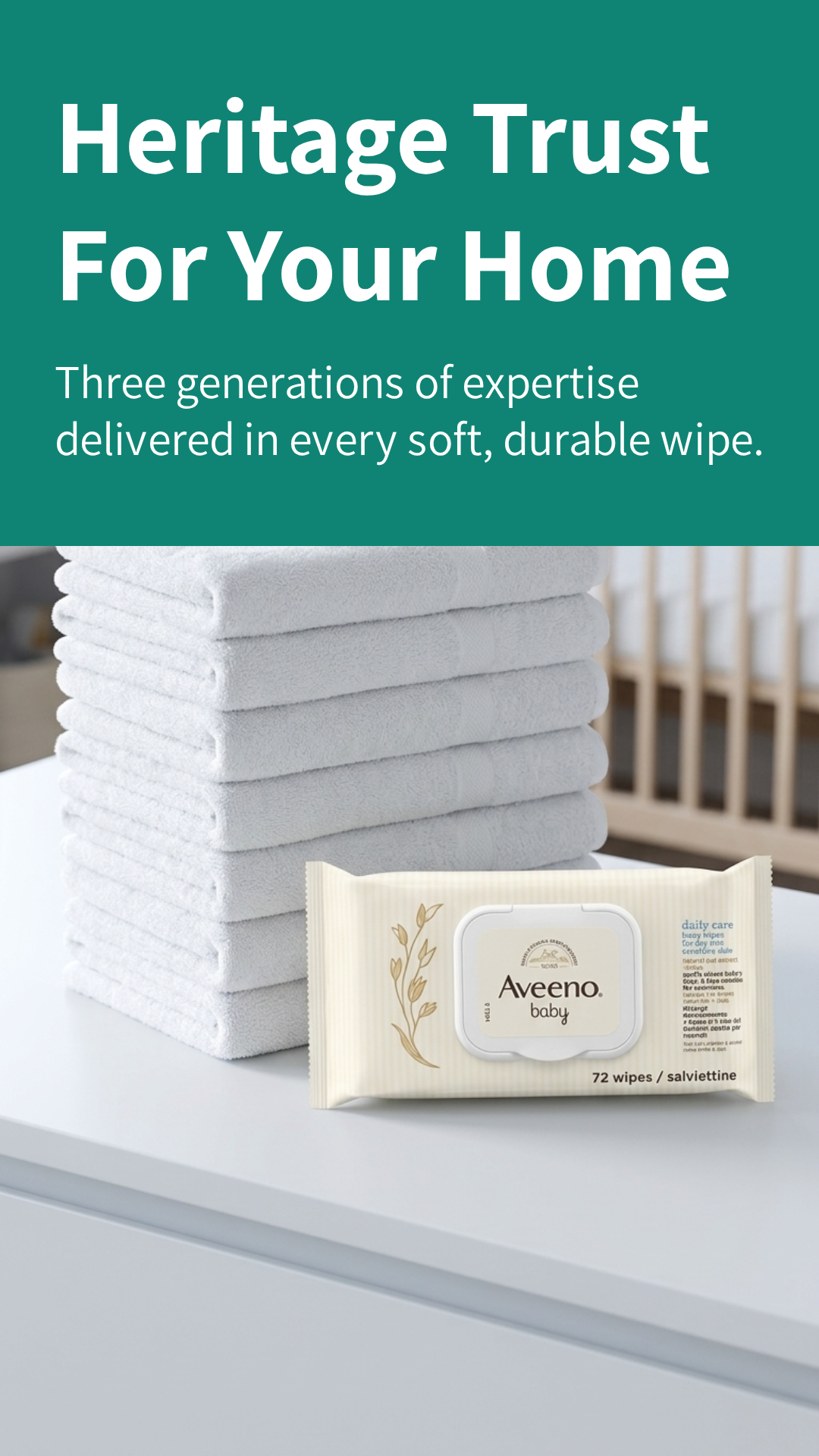 Aveeno Baby Salviettine Detergenti 72 Pezzi – Formula Lenitiva con Avena Naturale e Aloe Vera per Pelle Sensibile