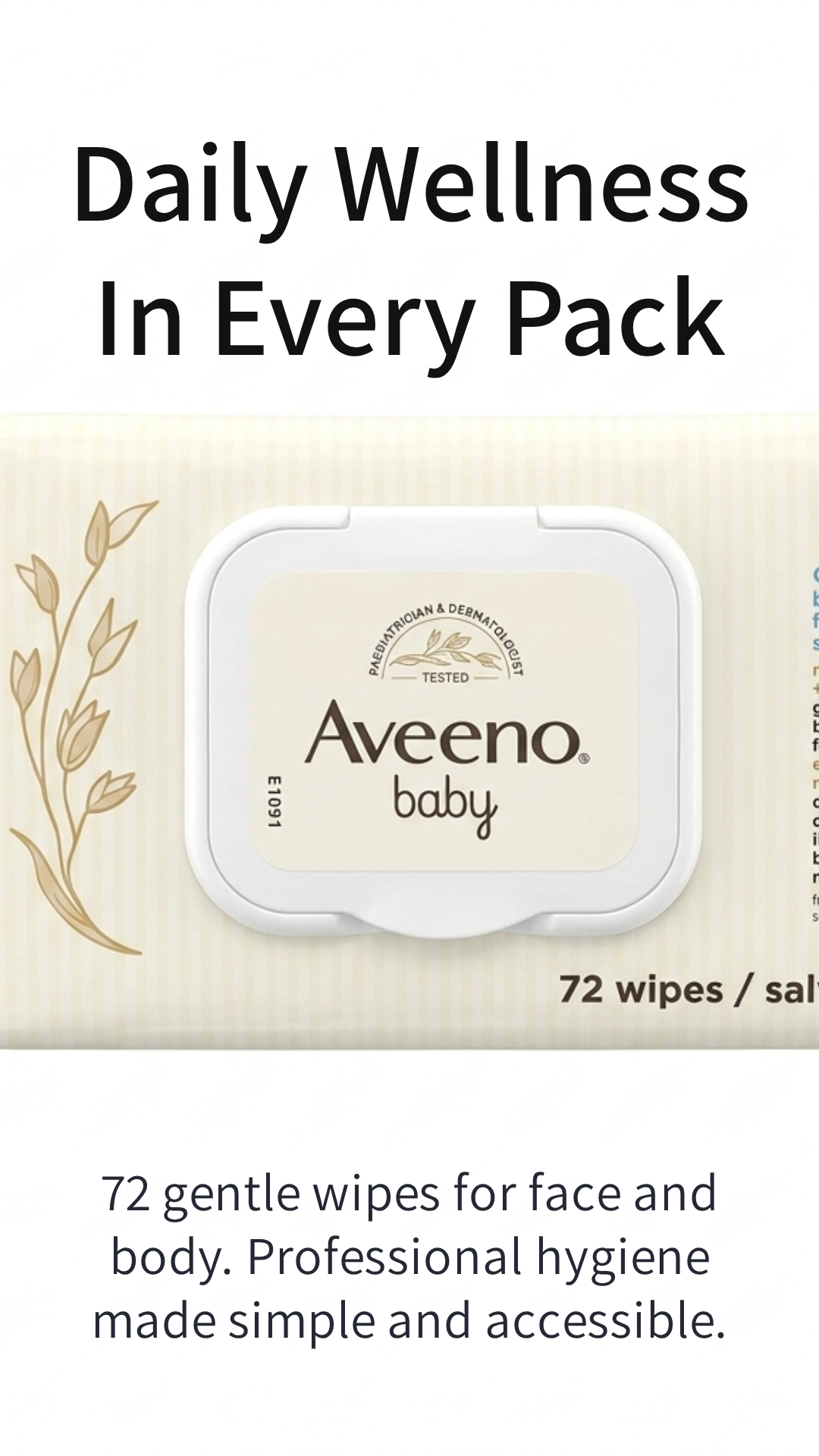 Aveeno Baby Salviettine Detergenti 72 Pezzi – Formula Lenitiva con Avena Naturale e Aloe Vera per Pelle Sensibile