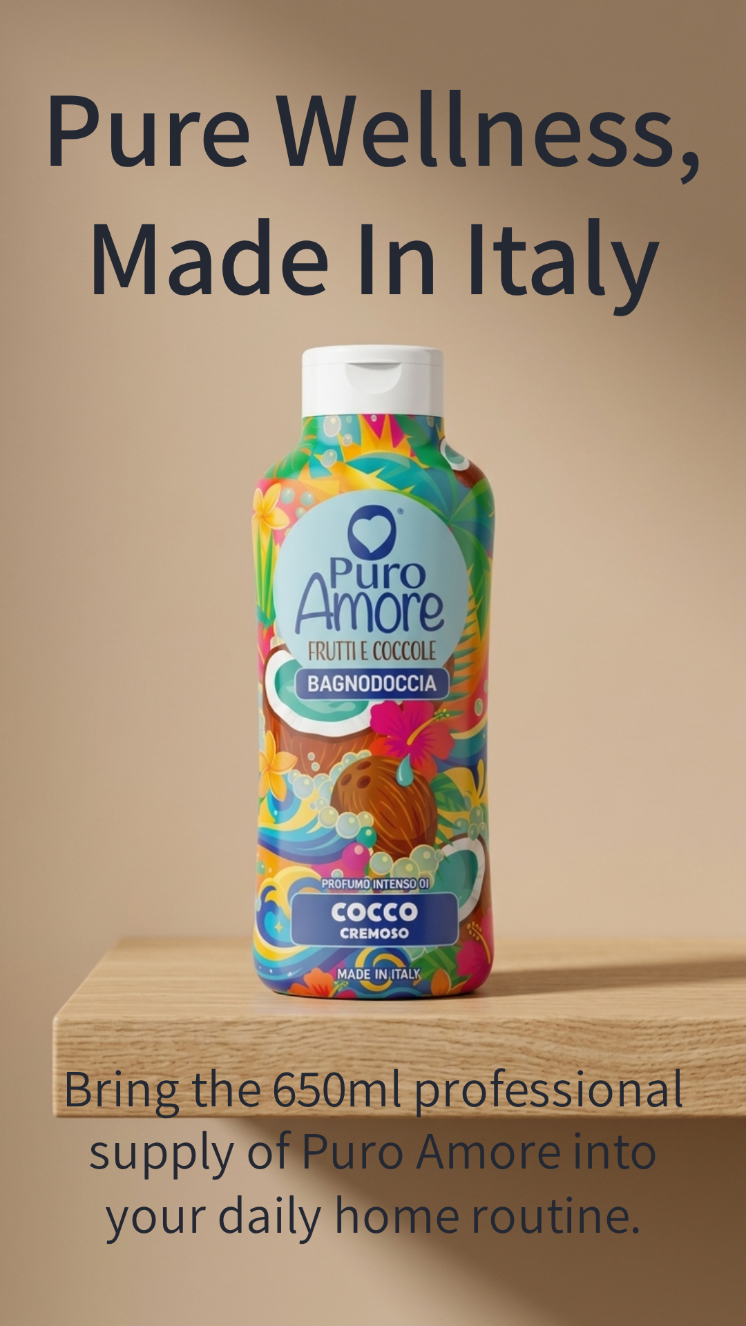 Puro Amore Frutti e Coccole Bagnodoccia Cocco Cremos 650ml – Profumo Intenso, Formula Naturale >95% Made in Italy